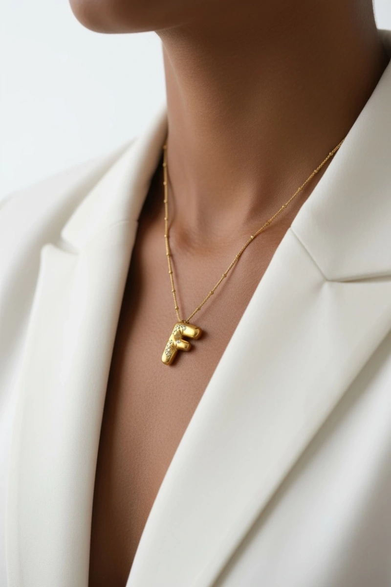 Balon Model F Harf Detay Gold Altın Kaplama Çelik Kolye