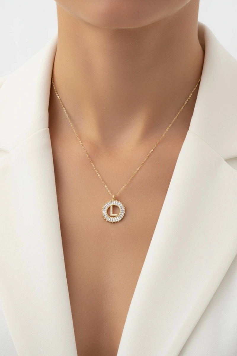L Harf İnce Zincir Su Yolu Gold Altın Kaplama Kolye