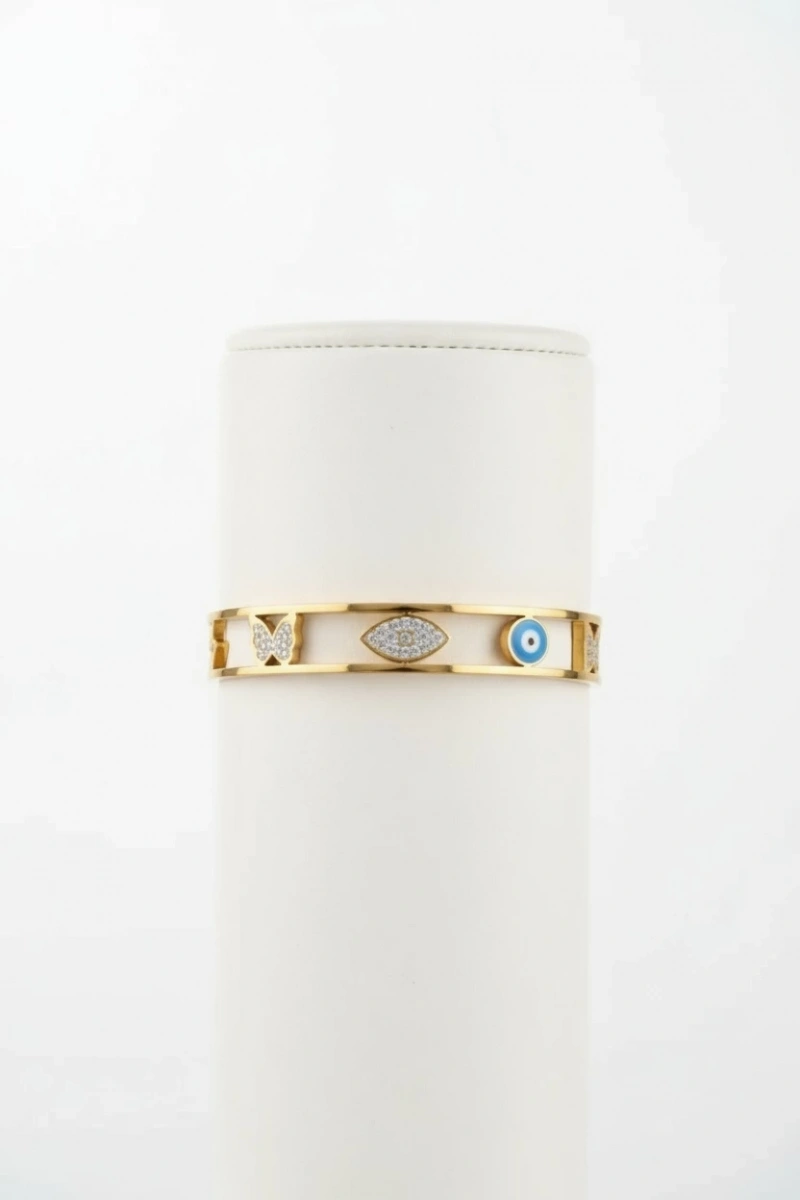 Taşlı Göz Model Gold Altın Kaplama Bileklik