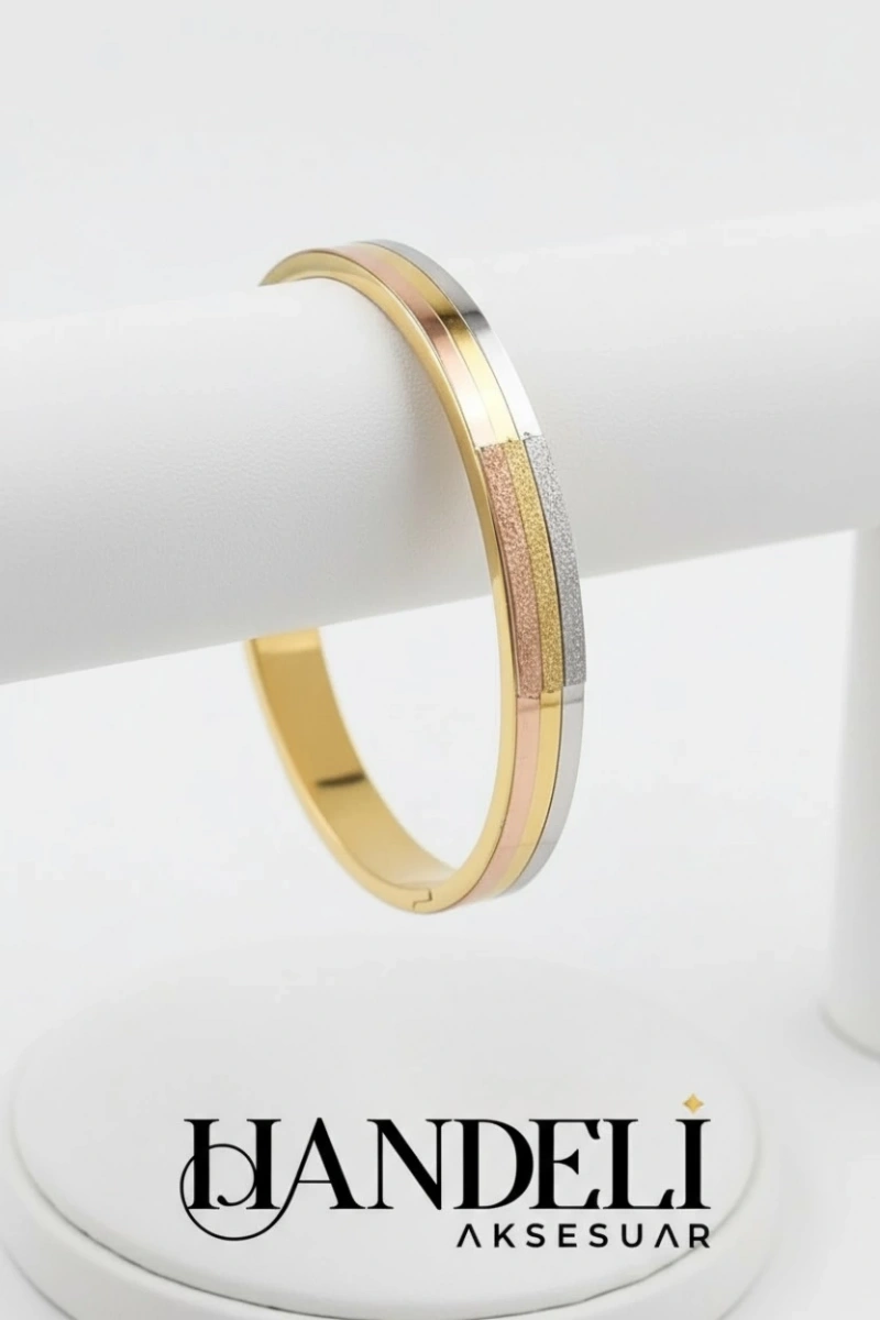 Sim Plakalı Üç Renk Altın Kaplama Çelik Bileklik