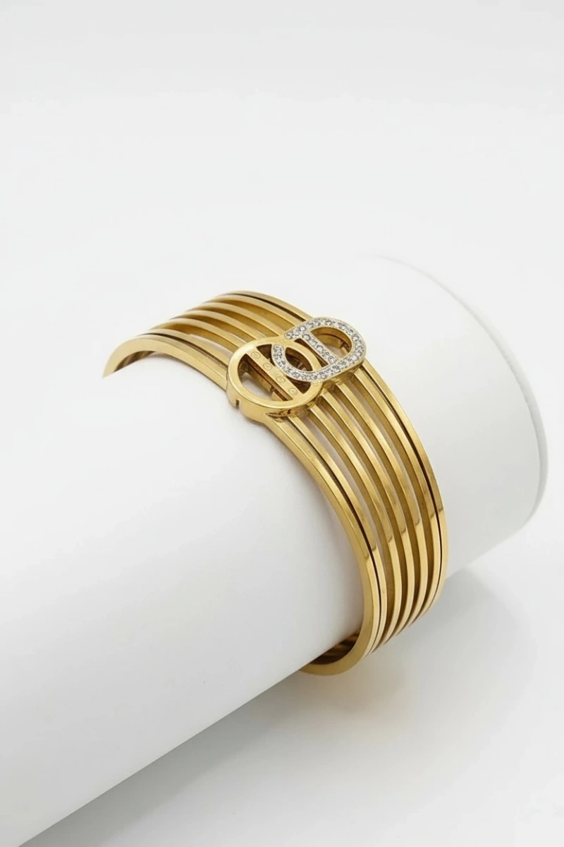 İki Halkalı CD Detay kalın Model Gold Altın Kaplama Bileklik