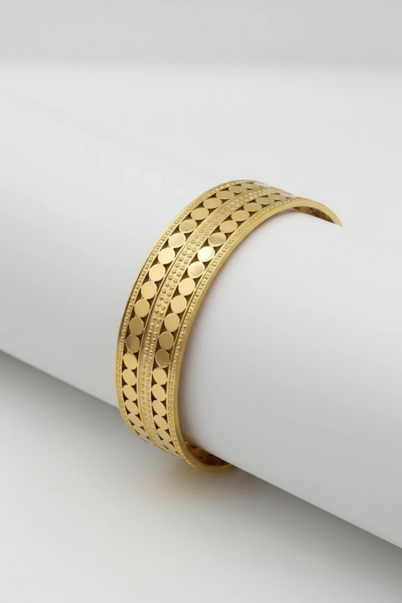 Açık Kordon Pullu Gold Altın Kaplama Bileklik