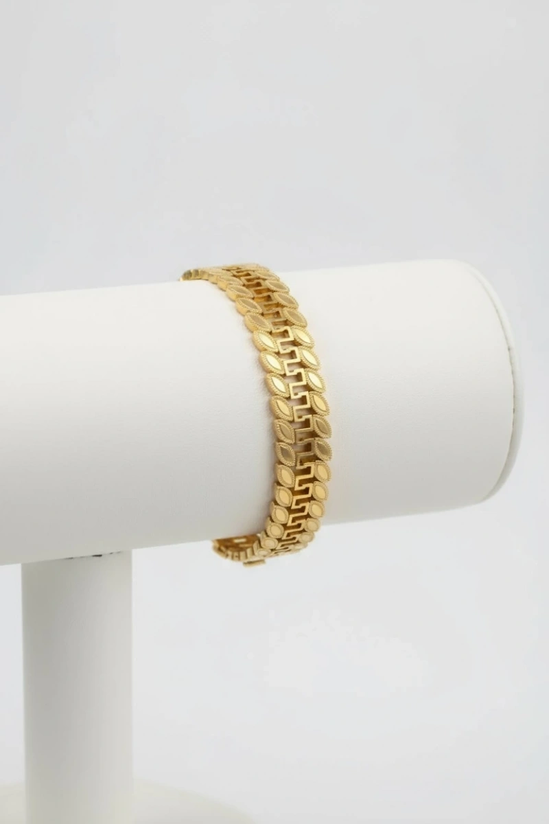 Çift Sıra Yaprak Gold Altın Kaplama Çelik Bileklik