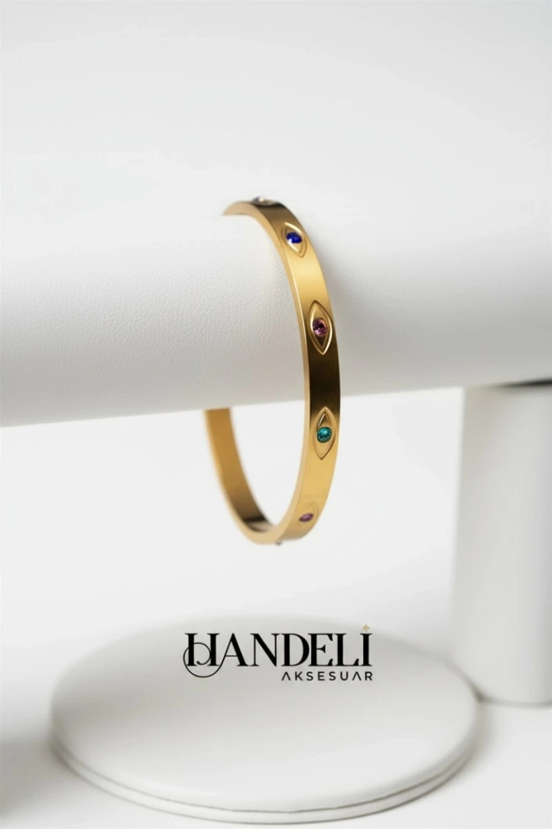 C Model Renkli Göz Gold Altın Kaplama Bileklik