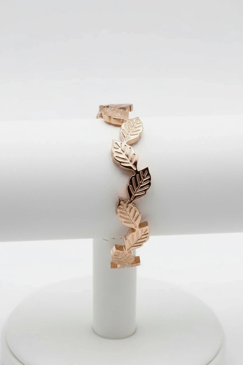 Dalgalı Yaprak Model Rose Altın Kaplama Bileklik