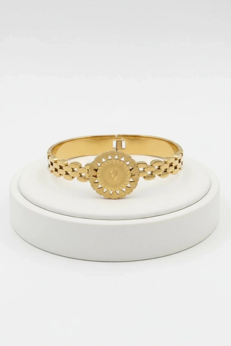 Çeyrekli Model Güneş Çerçeve Gold Altın Kaplama Bileklik