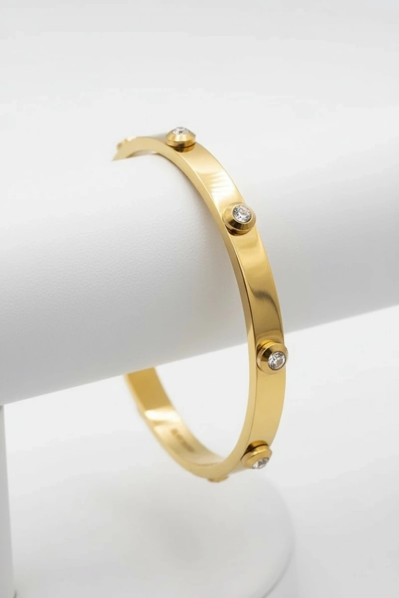 C Model Tam Tur Taş Gold Altın Kaplama Bileklik