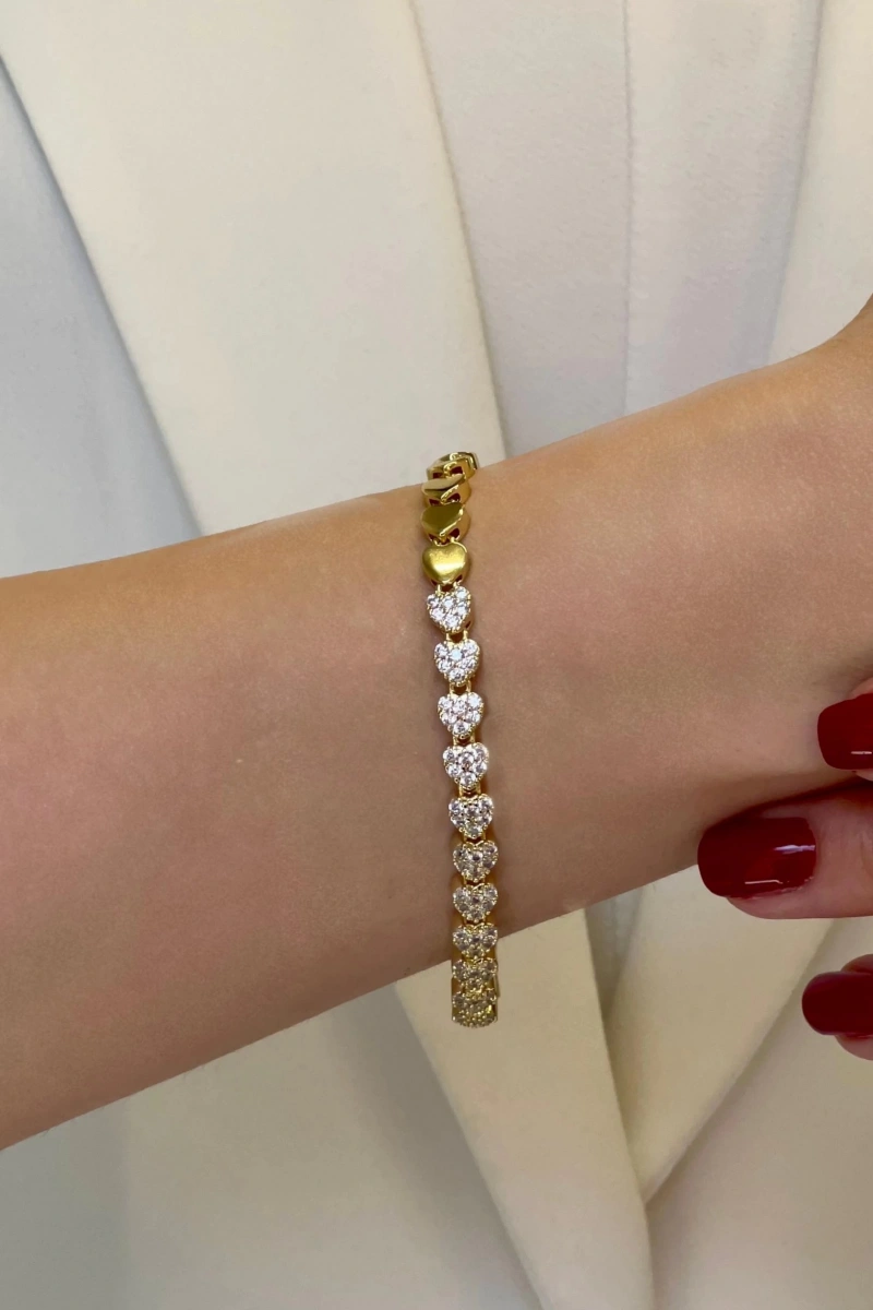 Işıl Kalp Yarı Taşlı Gold Altın Kaplama Bileklik