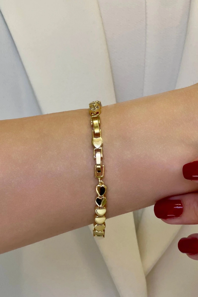 Işıl Kalp Yarı Taşlı Gold Altın Kaplama Bileklik