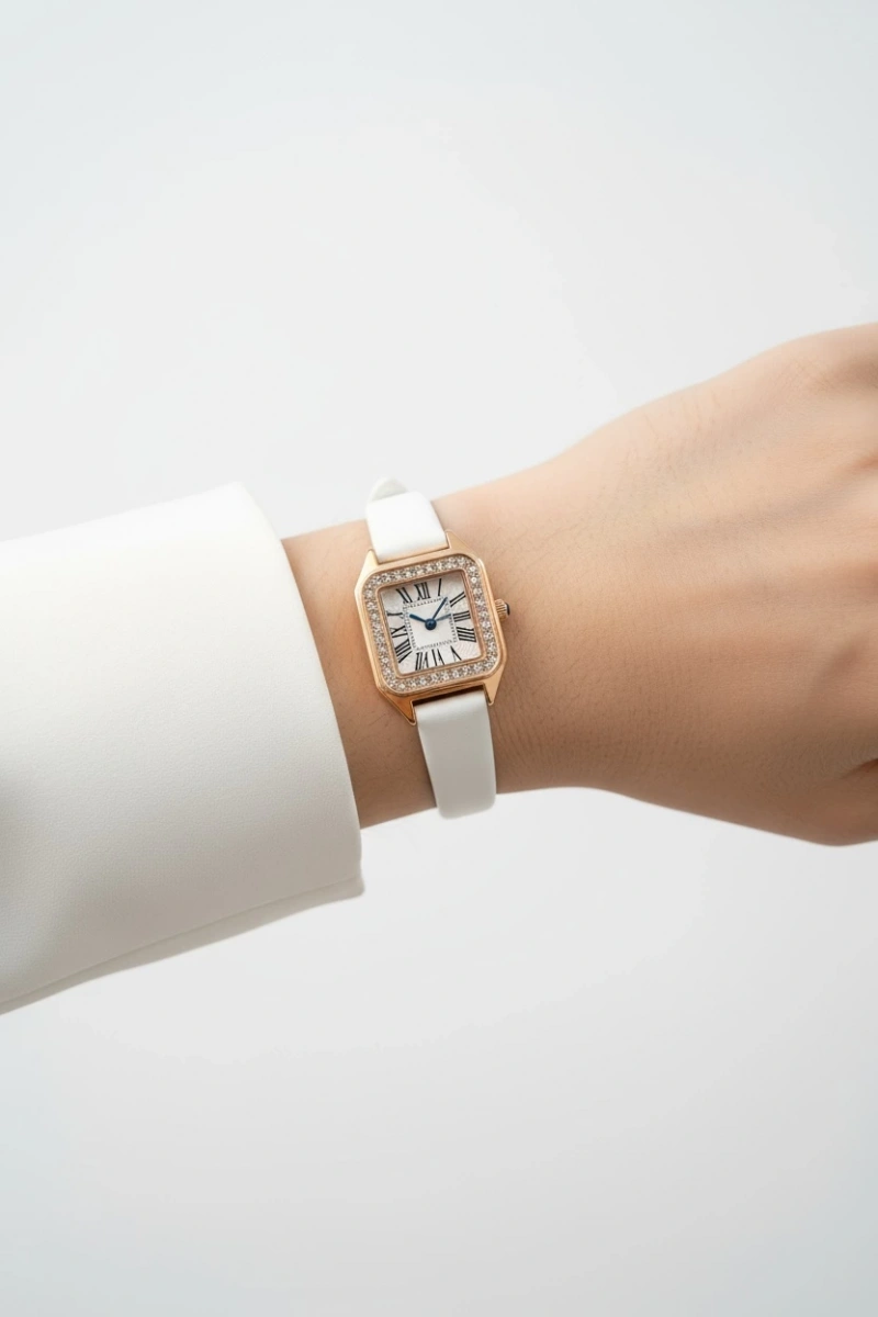 Beyaz Deri Kordon Rose Kadran Detay Kadın Kol Saati