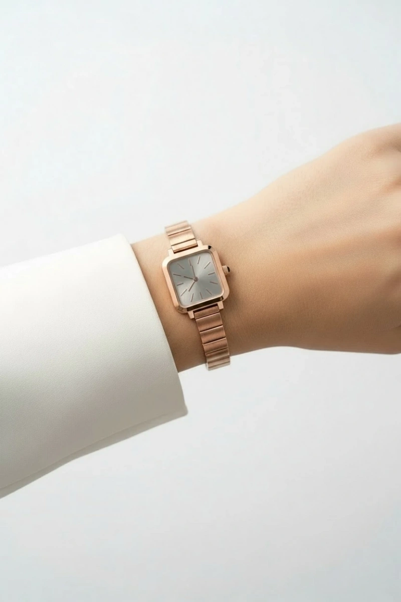 Rose Çizgi Kordon Beyaz Kadran Detay Kadın Kol Saati