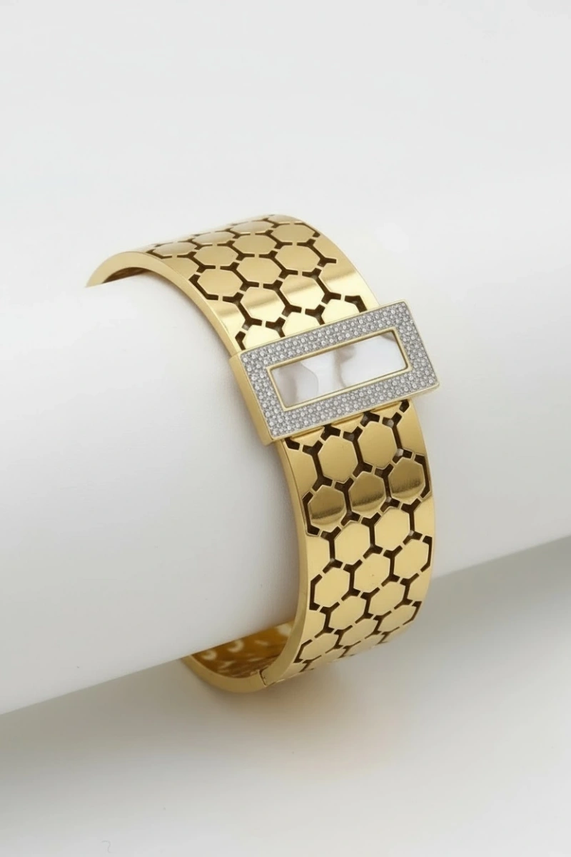 Mermer Taş Model Gold Altın Kaplama Bileklik