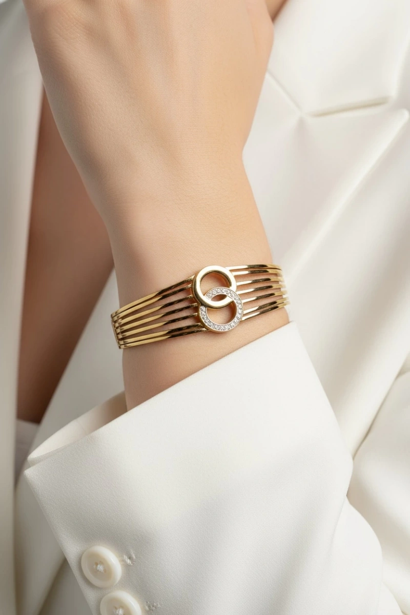 Kalın Çift Halka Model Gold Altın Kaplama Bileklik