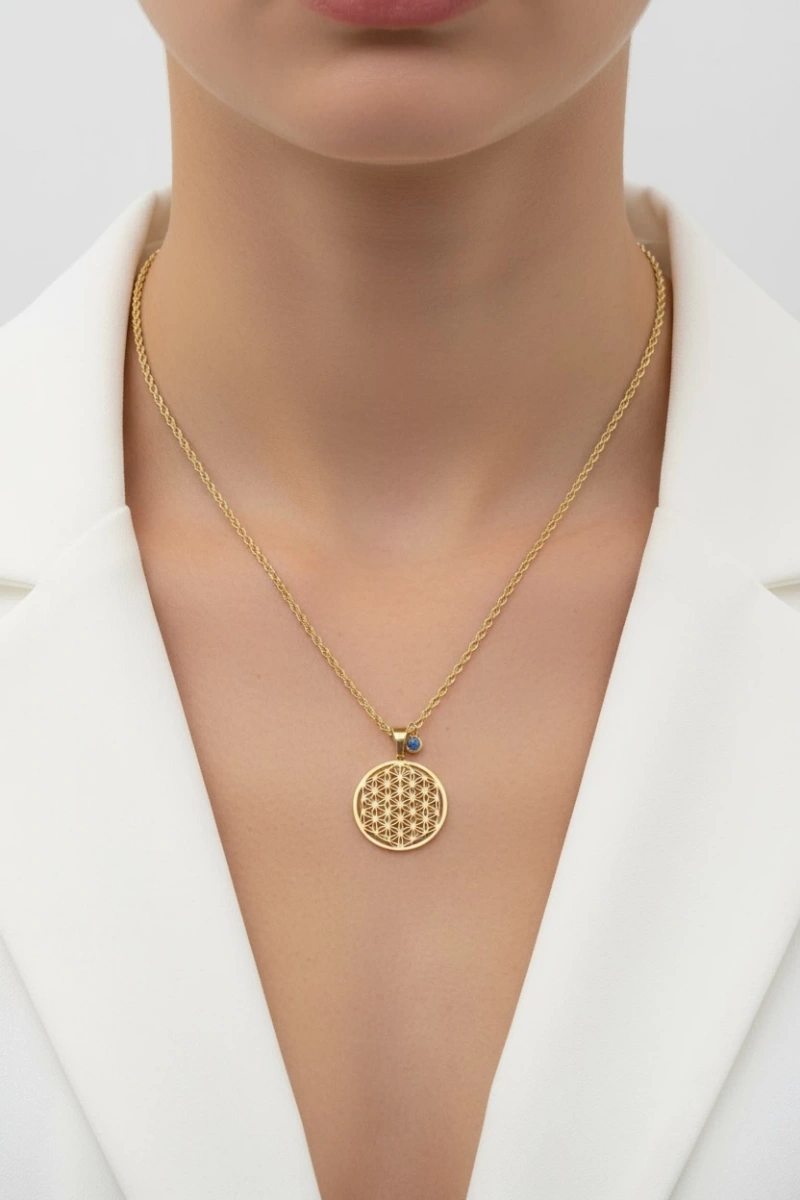 Uzun Burgu Zincir Yaşam Çiçeği Gold Altın Kaplama Çelik Kolye