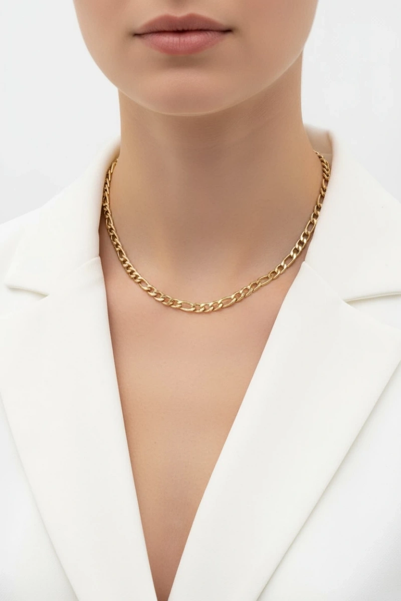 İnce Ezik Bağlı Gold Altın Kaplama Çelik Kolye