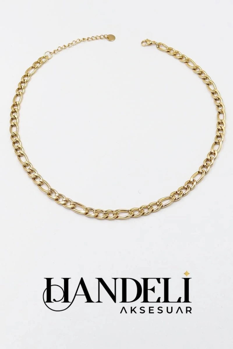 İnce Ezik Bağlı Gold Altın Kaplama Çelik Kolye