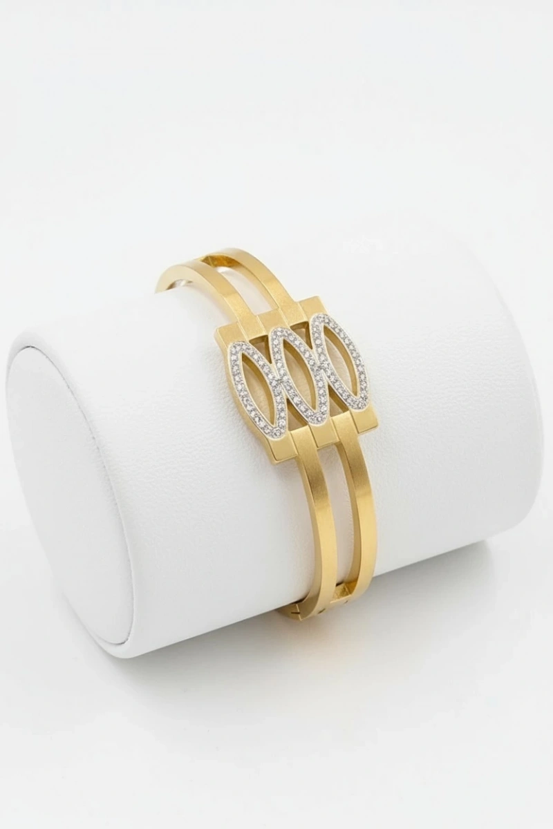 Halka Model Taşlı Gold Altın Kaplama Çelik Bileklik