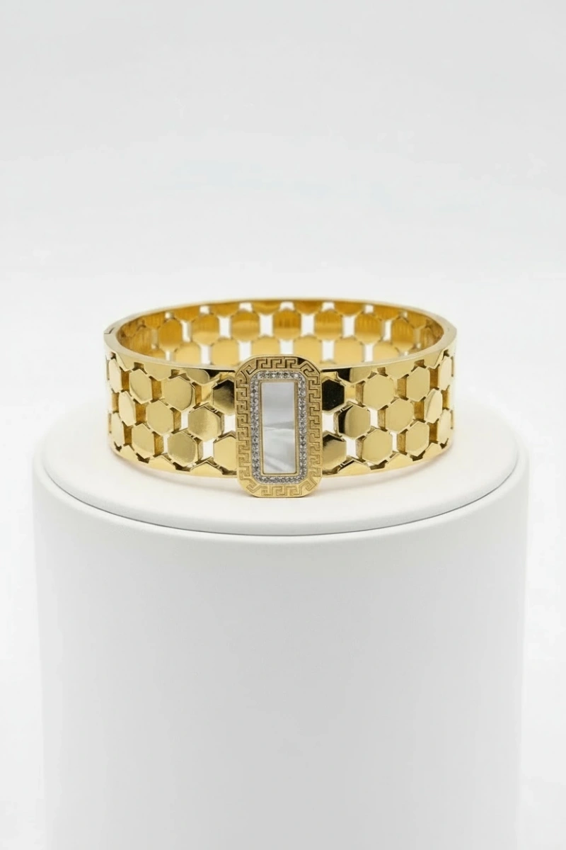 Oval Mermer Taş Model Gold Altın Kaplama Bileklik