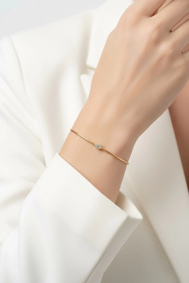 Yay Model Mavi Göz Detay Gold Altın Kaplama Bileklik