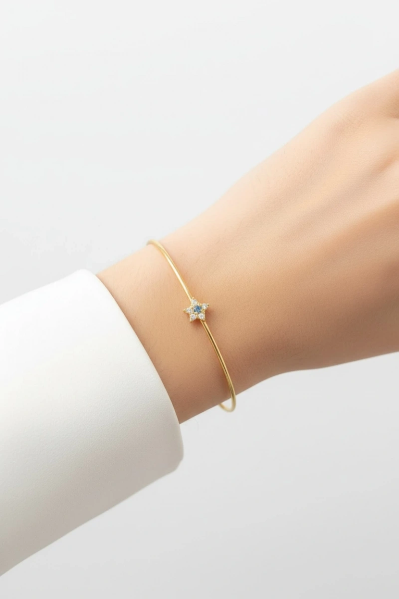 Yay Model Mavi Yıldız Detay Gold Altın Kaplama Bileklik