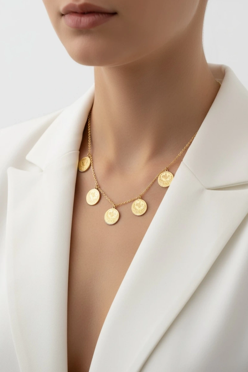 Beşli Osmanlı Altını Beşi Bir Yerde Gold Altın Kaplama Kolye