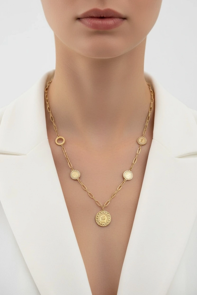 Elizabeth Sallantılı Model Gold Altın Kaplama Kolye