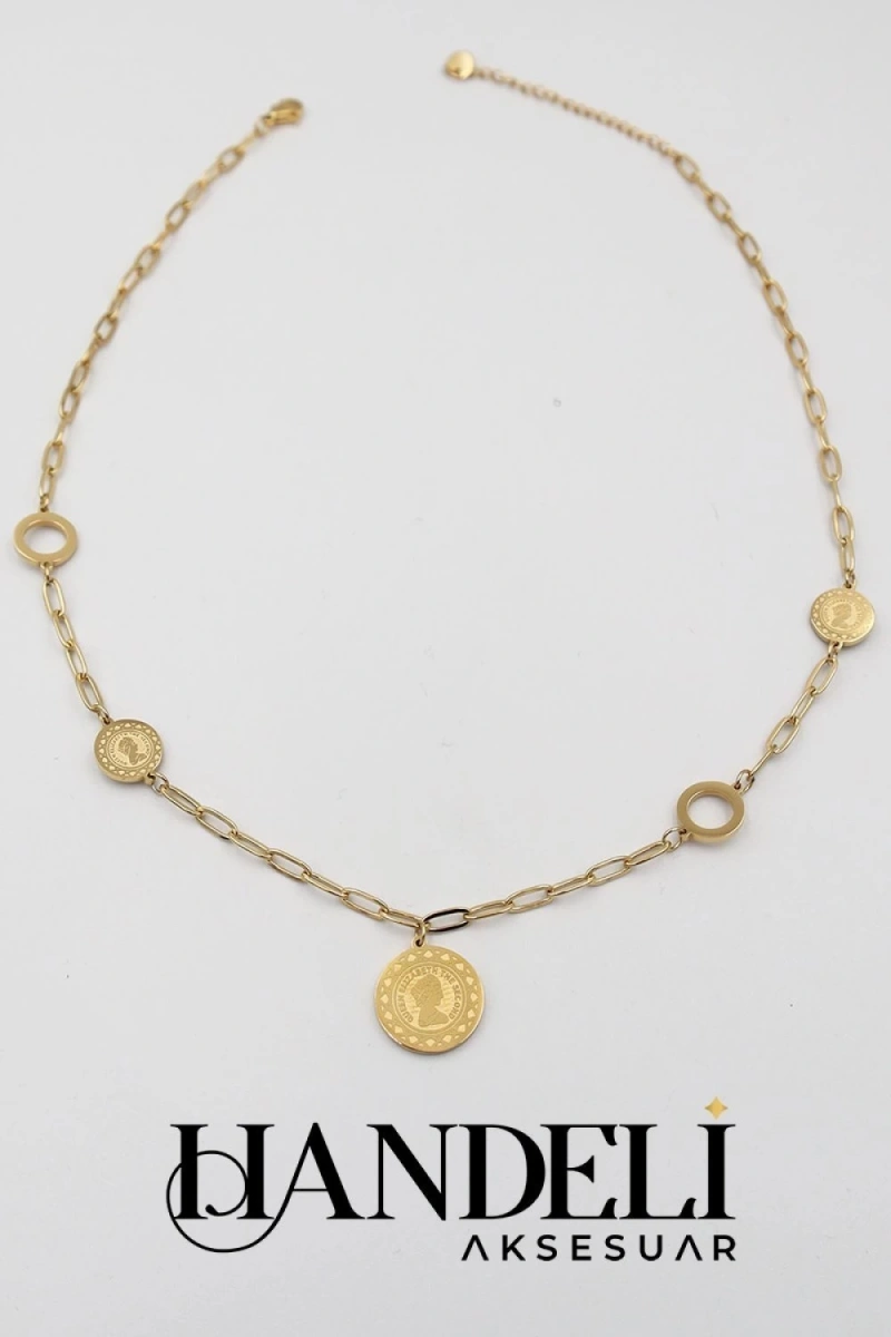 Elizabeth Sallantılı Model Gold Altın Kaplama Kolye