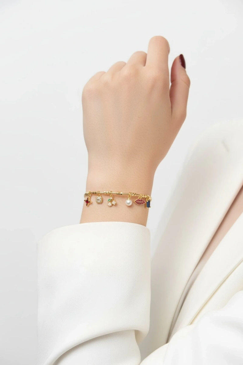 Yay Beyaz Kiraz Model Gold Altın Kaplama Bileklik