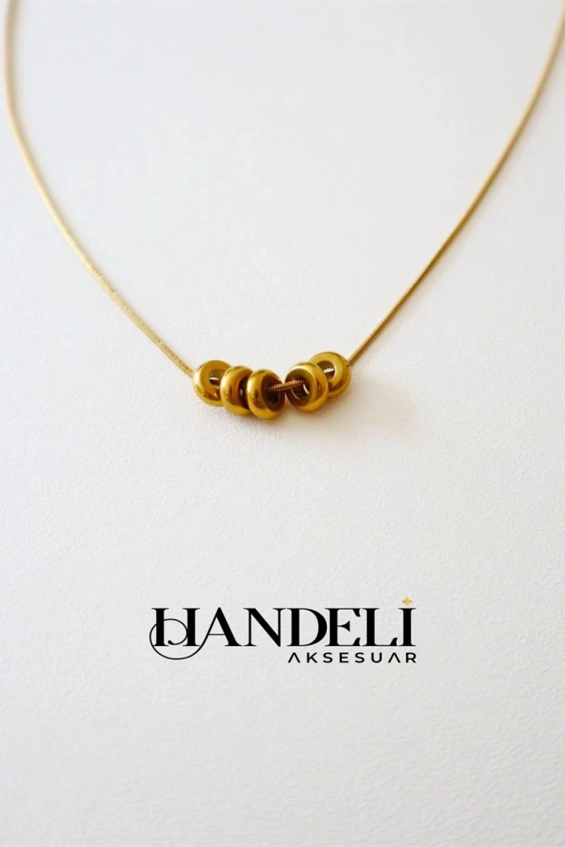 Altı Boncuk Zincir Model Gold Altın Kaplama Kolye