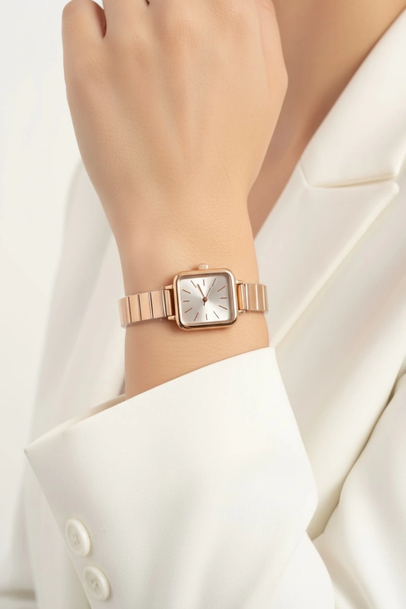 Çizgi Detay Rose Kordon Beyaz Kadran Detay Kadın Kol Saati