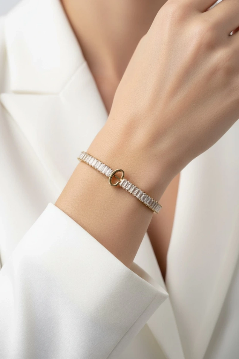 C Harf Su Yolu Model Gold Altın Kaplama Çelik Bileklik