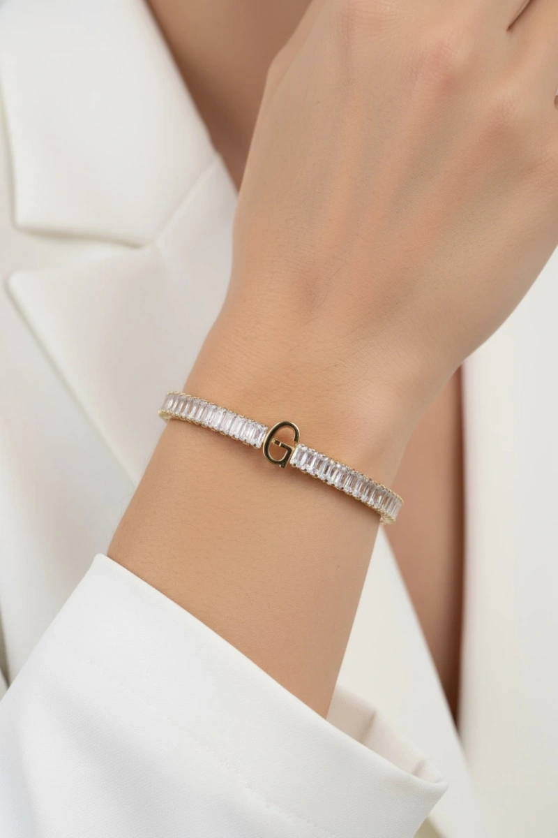 G Harf Su Yolu Model Gold Altın Kaplama Çelik Bileklik