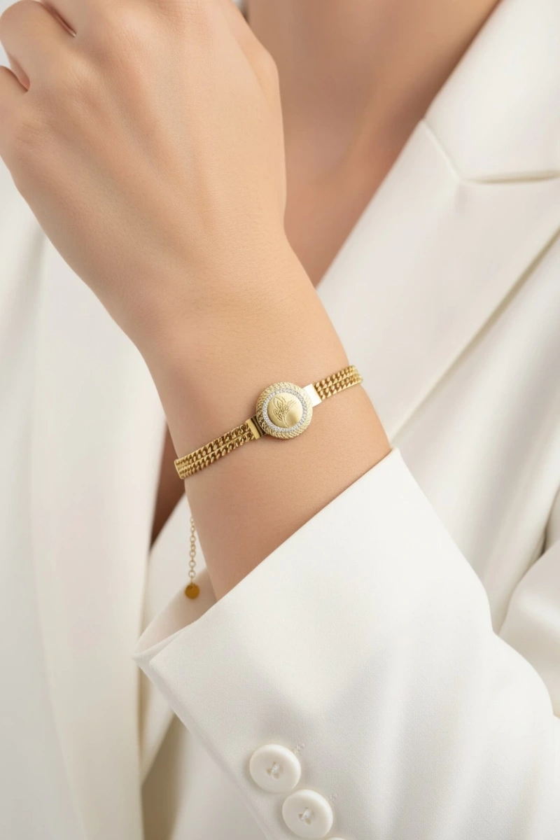 Tuğra Model Gold Altın Kaplama Bileklik