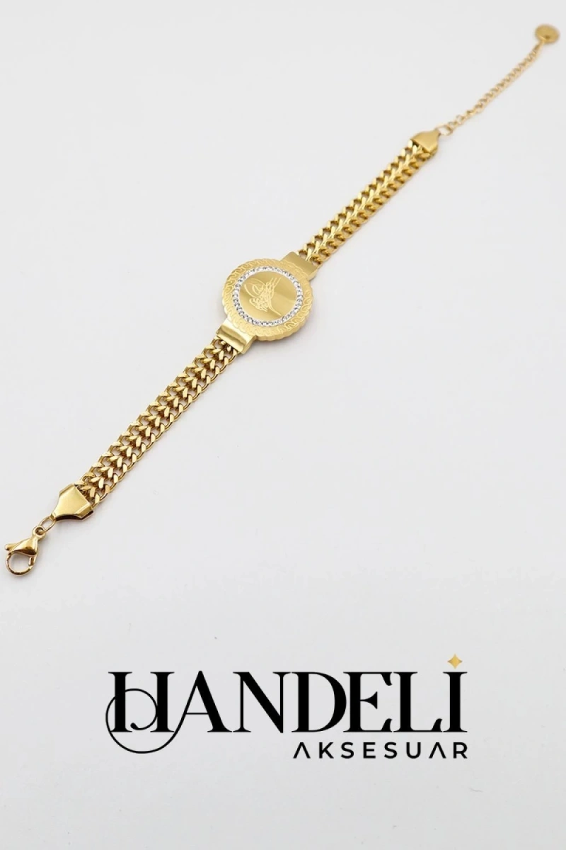 Tuğra Model Gold Altın Kaplama Bileklik