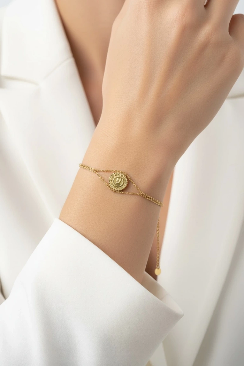 Çift Ayrık Zincir Çeyrekli Model Gold Altın Kaplama Bileklik