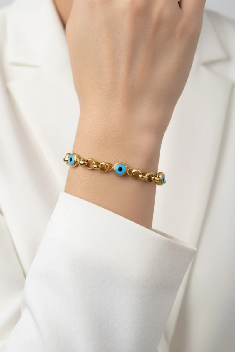 Kalın Zincir Üç Göz Model Gold Altın Kaplama Bileklik