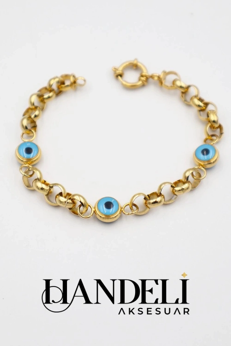 Kalın Zincir Üç Göz Model Gold Altın Kaplama Bileklik