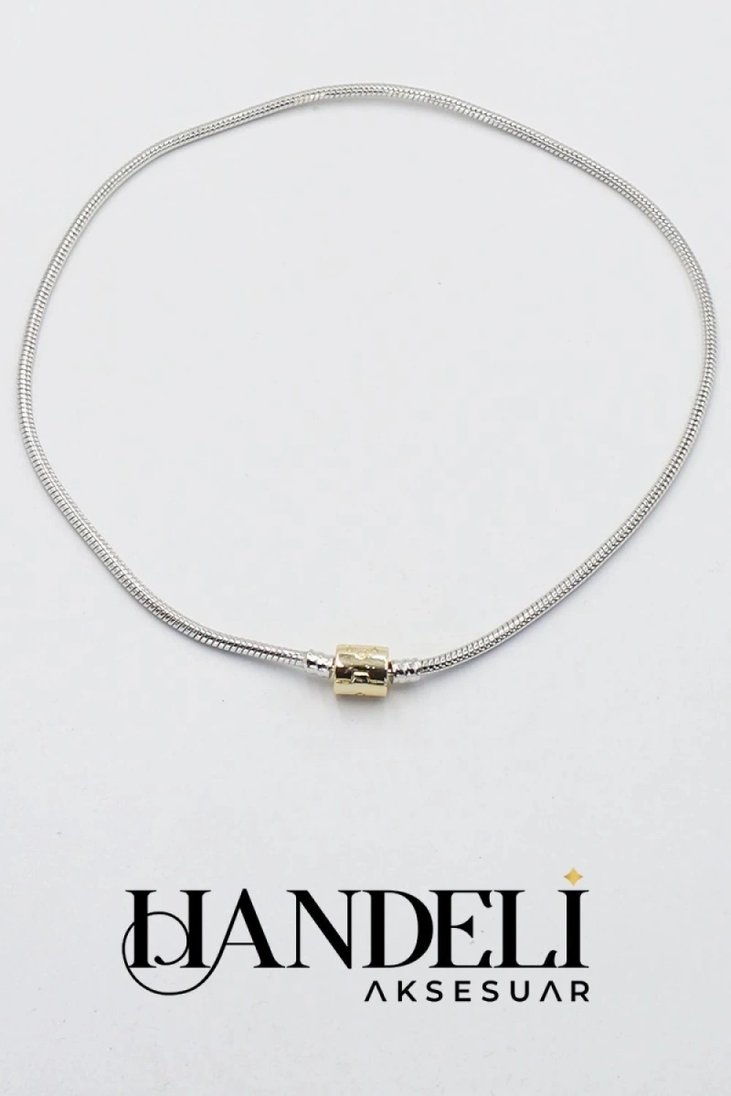 P. Model Silindir Detay Beyaz Altın Kaplama Çelik Kolye