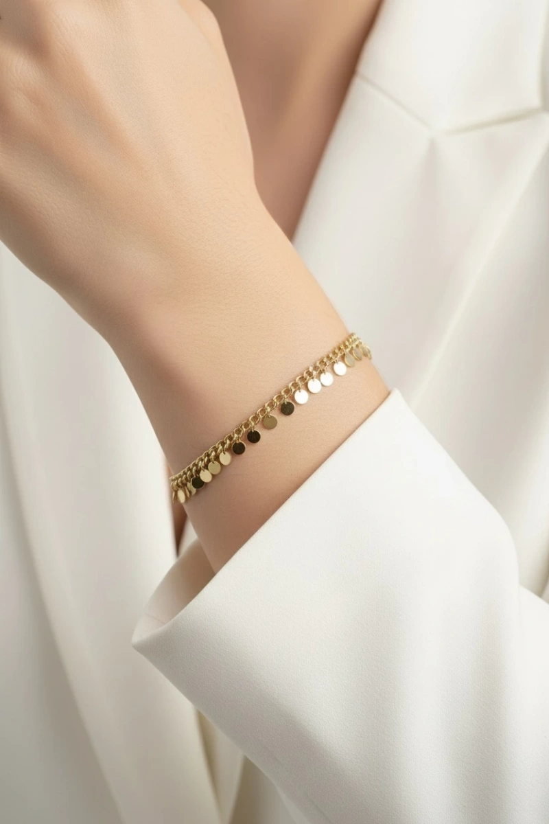 Sıra Pul Detay Gold Altın Kaplama Bileklik