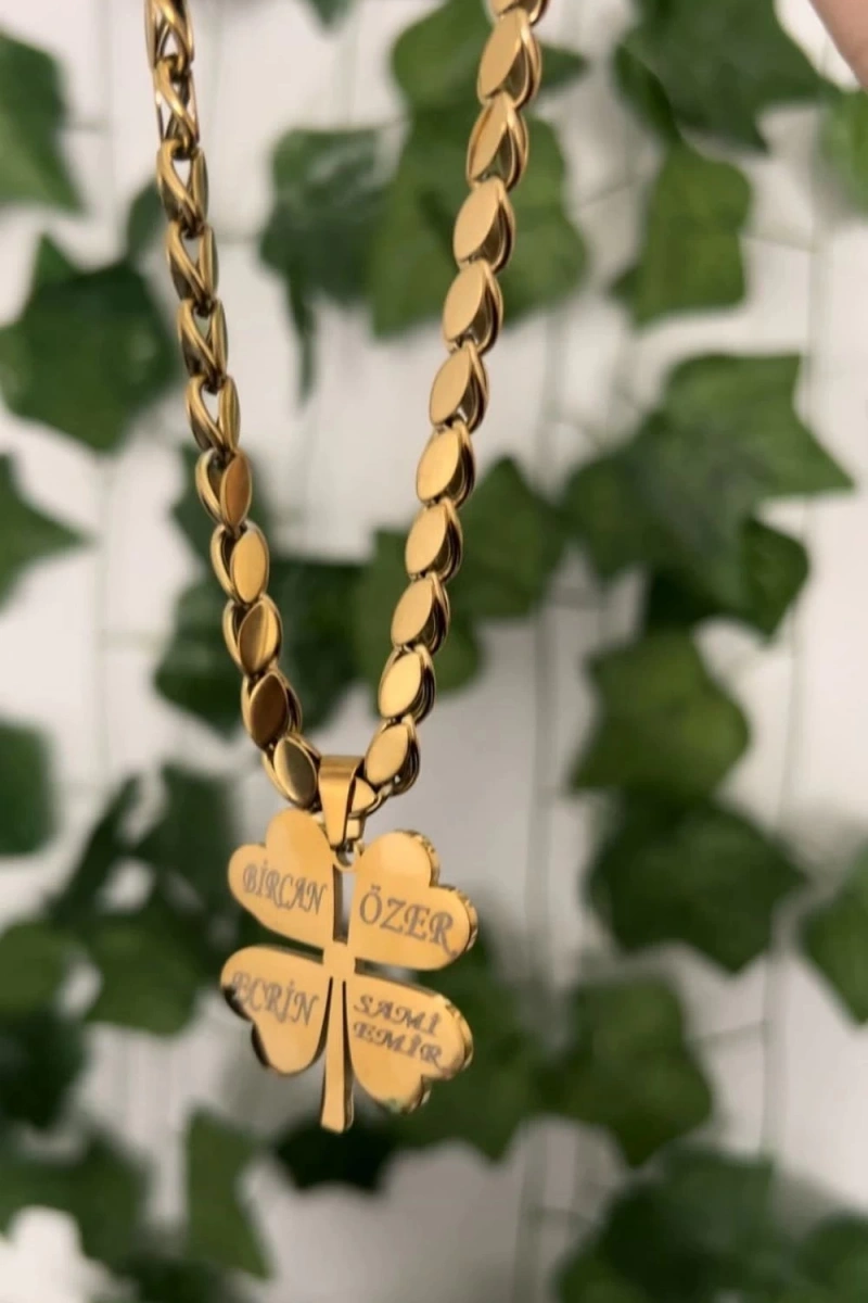 - İSİMLİ - 50 Cm Arpa Model Gold Altın Kaplama Kolye