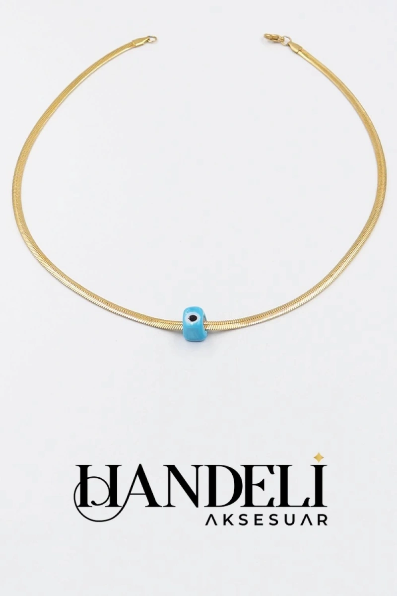 İtalyan Zincir Boncuklu Model Gold Altın Kaplama Çelik Kolye