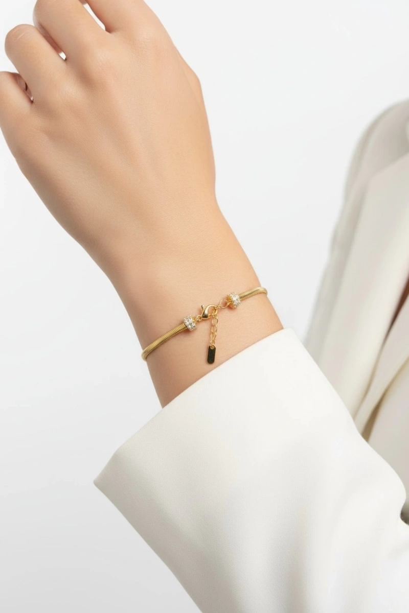 Boru Zincir Yonca Model Gold Altın Kaplama Bileklik