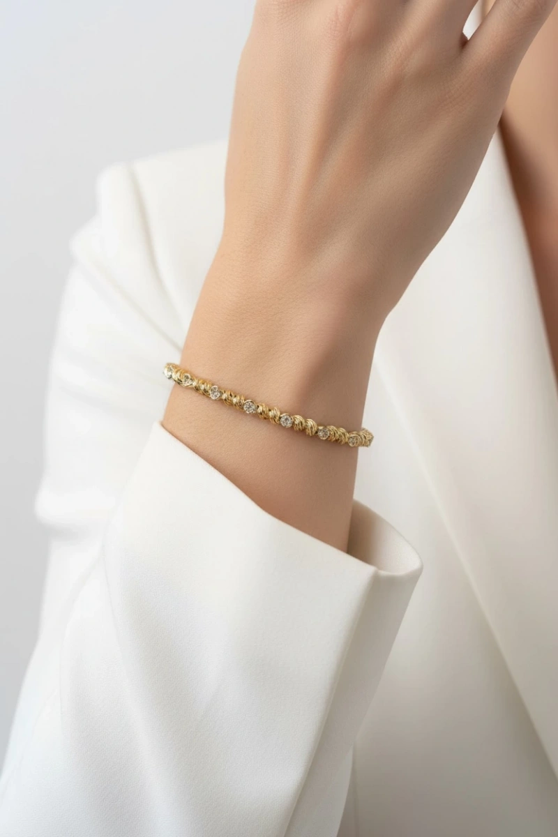 Çift Dorika Tek Taş Model Gold Altın Kaplama Bileklik