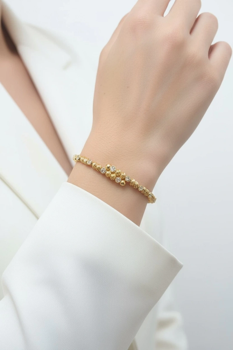 Çift Dorika Tek Taş Model Gold Altın Kaplama Bileklik