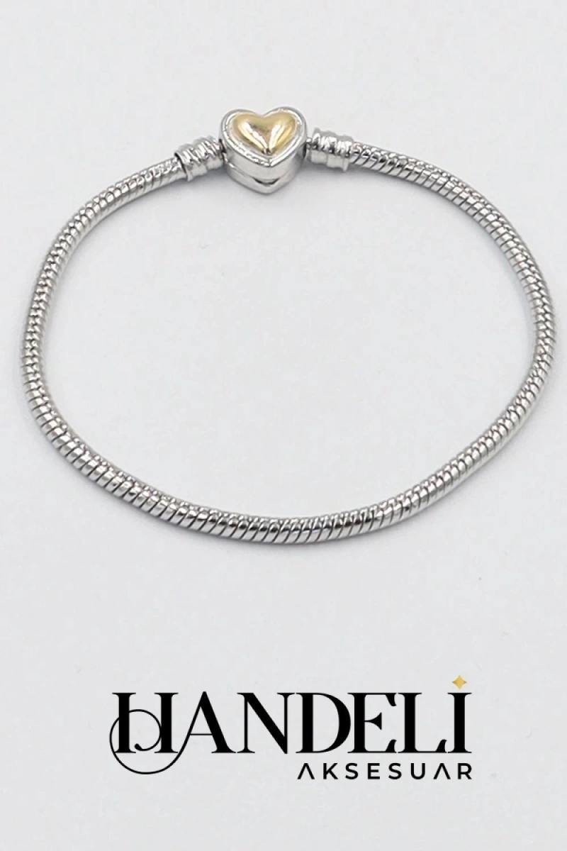 P. Model Kalp Model Beyaz Gold Altın Kaplama Çelik Bileklik