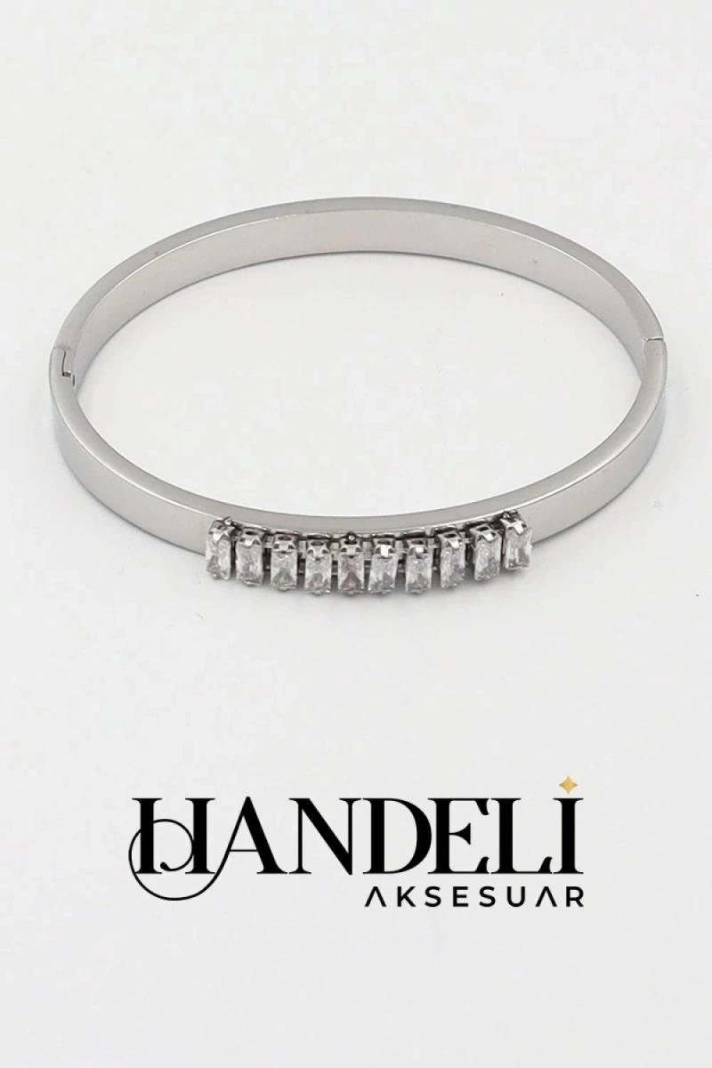 Sıralı Taş Baget Model Beyaz Altın Kaplama Bileklik