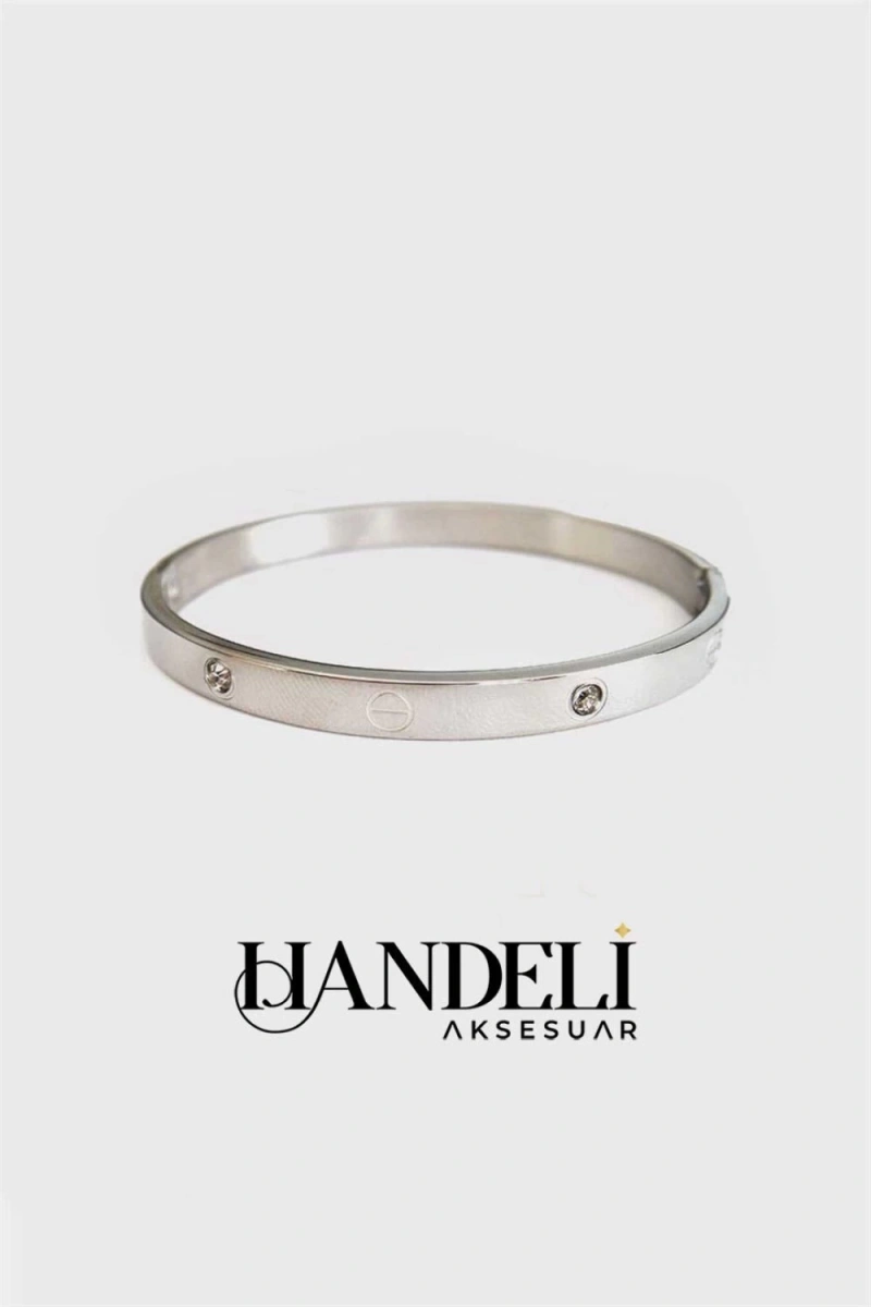C Model Beyaz Altın Kaplama Taşlı Bileklik
