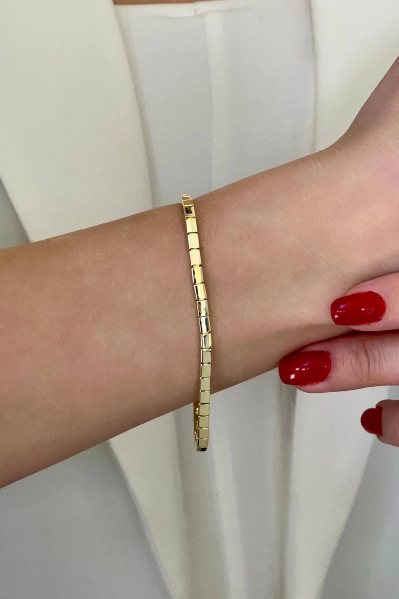 Düz Diktörgen Desen Gold Altın Kaplama Bileklik