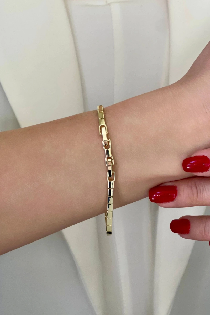 Düz Diktörgen Desen Gold Altın Kaplama Bileklik