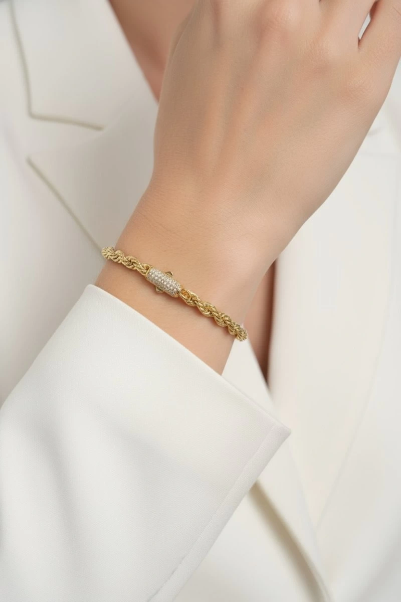 Taş Detay Burgu Gurmet Model Gold Altın Kaplama Bileklik